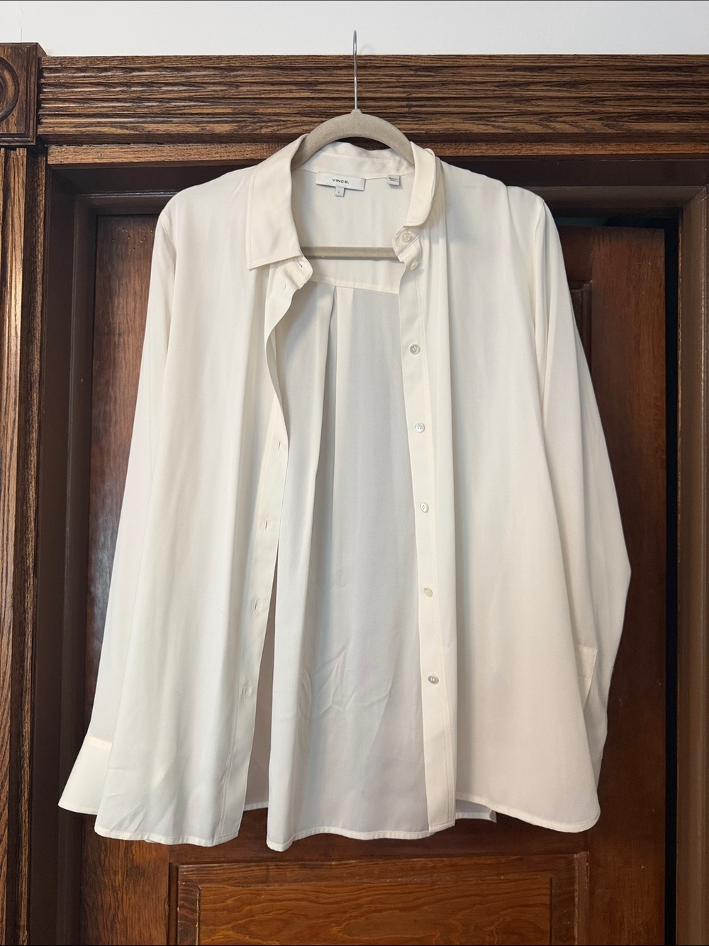 Vince Cream Button-Down Silk Shirt